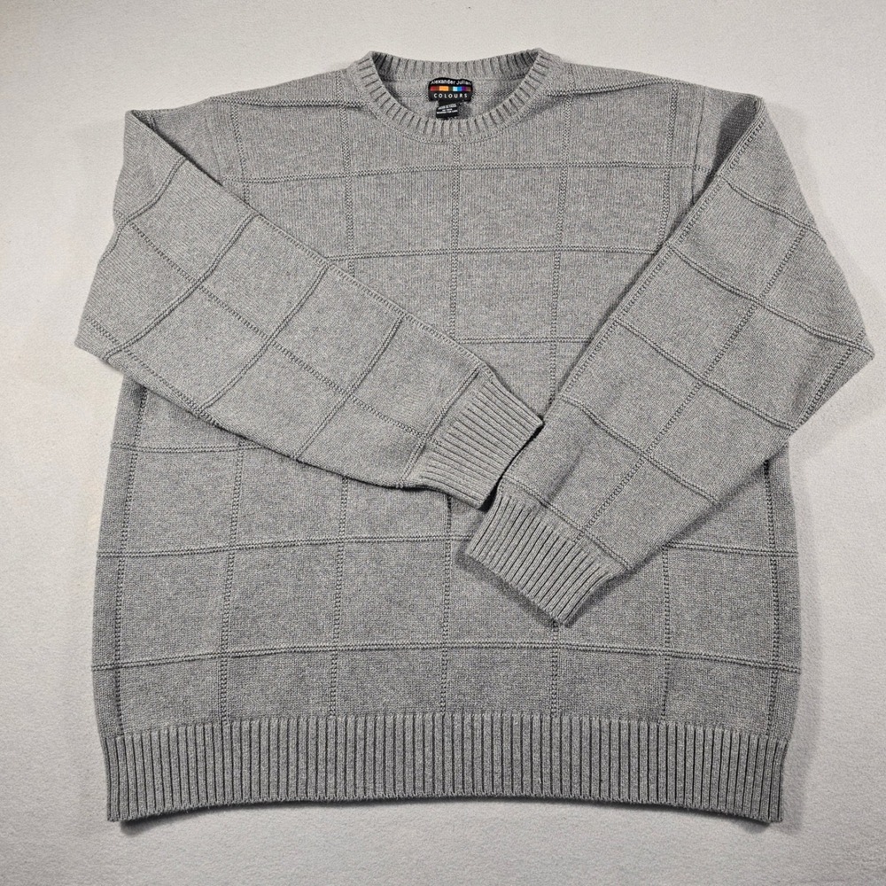Alexander Julian Sweater Mens 2XLT Grey Colours Windowpane Grid Cotton Knit